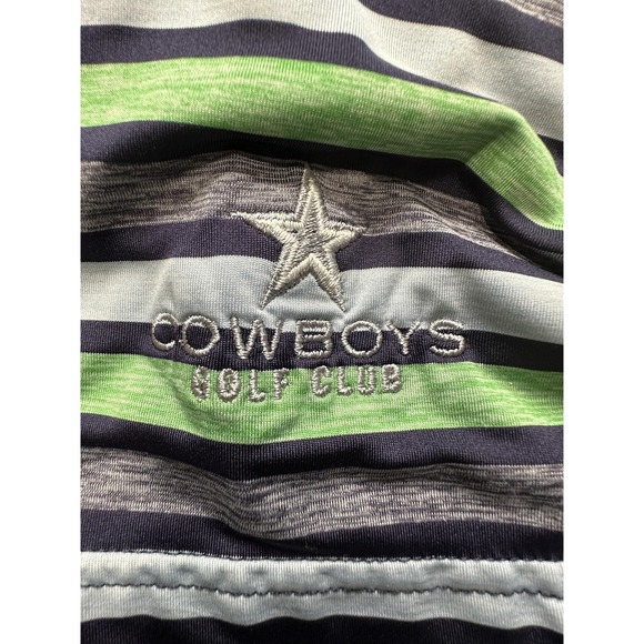 FootJoy Cowboys Golf Club Polo Shirt Mens Medium Blue Green Stripe Golf Stretch - Picture 5 of 11